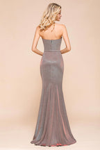 Glitter Strapless Floor Length Prom Dress Sleeveless Split Slit Evening Gown