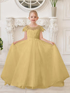 Ivory Lace Tulle First Communion Flower Girl Dress With Detachable Train