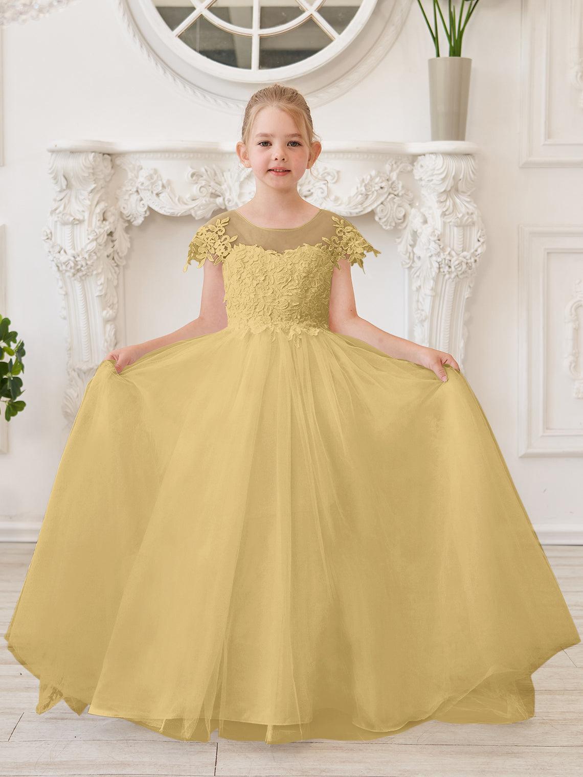 Ivory Lace Tulle First Communion Flower Girl Dress With Detachable Train
