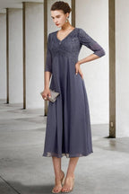 Gorgeous A-Line Mother of The Bride Dress Lace V-Neck 3/4 Sleeve Bridesmaid Dresses With Appliques