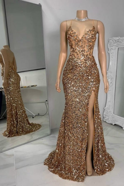 Vestido de Baile Deslumbrante com Coluna, Tule, Alças Finas e Sem Mangas, com Pedras Brilhantes