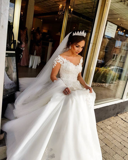 Gorgeous Long A-line Off-the-shoulder Wedding Dresses with Sleeves