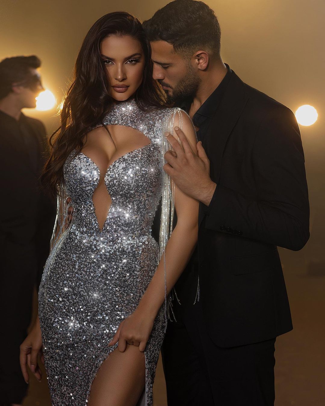 Gorgeous Long Mermaid High Neck Sequined Sleeveless Prom Dress With Slit