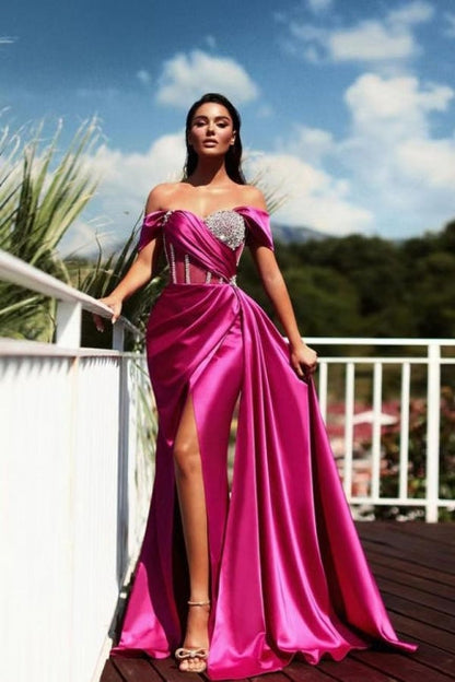 Gorgeous Long Mermaid Off-the-shoulder Sleeveless Split Evening Dresses With Glitter