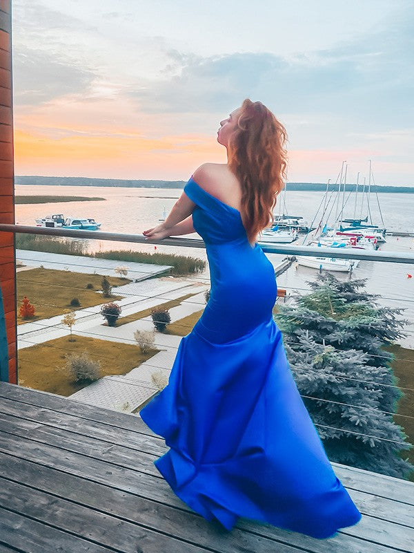 Gorgeous Mermaid Satin Ruffles Off-the-Shoulder Sleeveless Prom Dresses