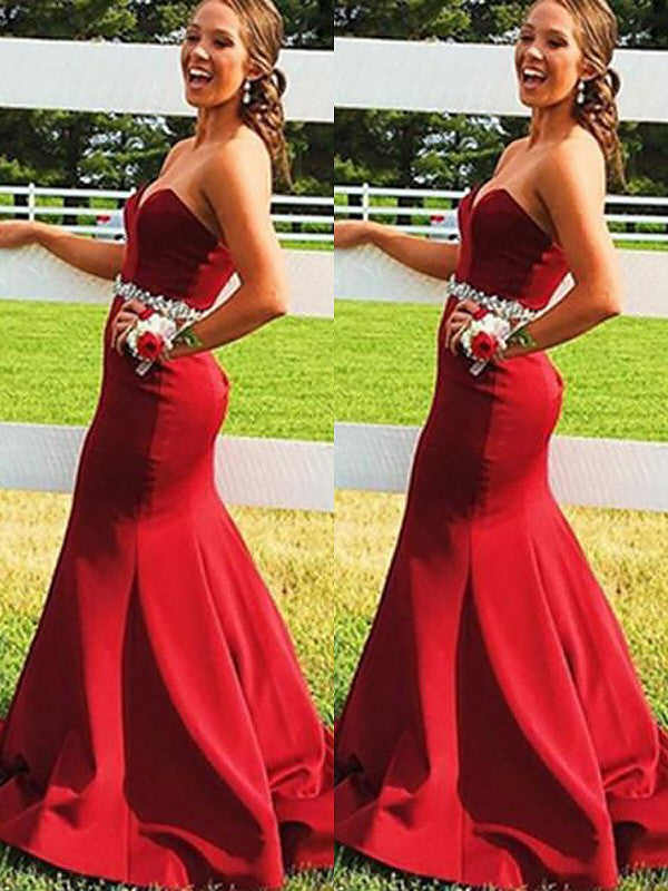 Gorgeous Mermaid Sleeveless Sweetheart Satin Beading Prom Dresses