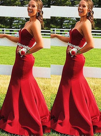 Gorgeous Mermaid Sleeveless Sweetheart Satin Beading Prom Dresses