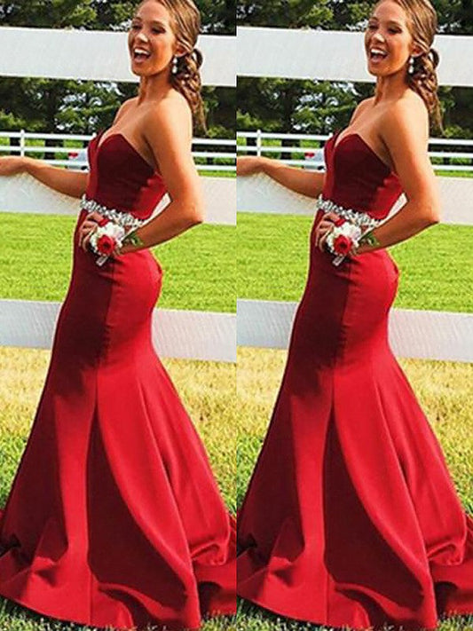 Gorgeous Mermaid Sleeveless Sweetheart Satin Beading Prom Dresses