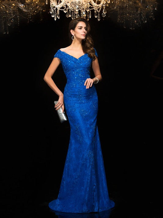 Hermosos vestidos de fiesta de sirena con escote en V, encaje, sin mangas, largos, de encaje, para madre de la novia