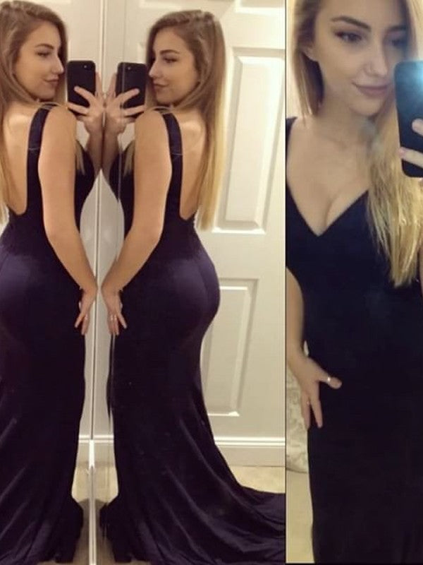 فساتين سهرة من قماش الجيرسيه بلا أكمام برقبة على شكل حرف V بتصميم حورية البحر الرائع