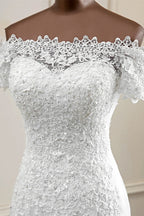 Gorgeous Off The Shoulder Lace Mermaid Wedding Dresses Short Sleeves Rhinestones