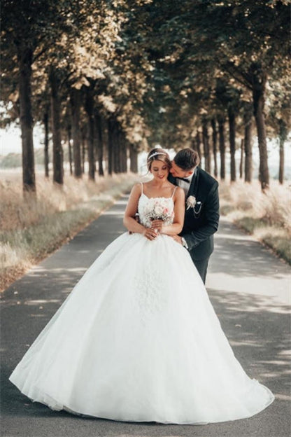Wunderschönes Prinzessin-Brautkleid in A-Linie mit V-Ausschnitt und Spitze