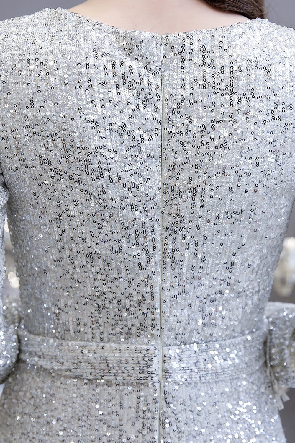 Wunderschöne Pailletten Langarm V-Ausschnitt Meerjungfrau Abendkleider