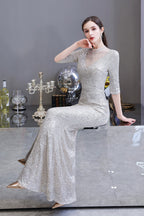 Gorgeous Silver Long sleeves Long Prom Dress