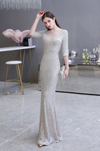 Gorgeous Silver Long sleeves Long Prom Dress