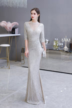 Gorgeous Silver Long sleeves Long Prom Dress