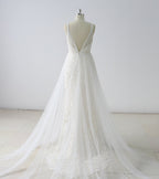 White Lace V Neck Sleeveless A Line Wedding Dress With Appliques On Sale