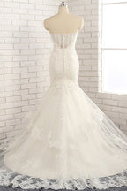 Strapless Lace Tulle Mermaid Wedding Dress Sweetheart Neckline Appliques