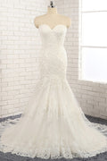 Strapless Lace Tulle Mermaid Wedding Dress Sweetheart Neckline Appliques