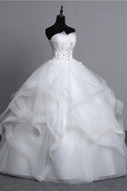 Strapless Tulle Layered Wedding Dress With Appliques And Beading Bridal Gowns
