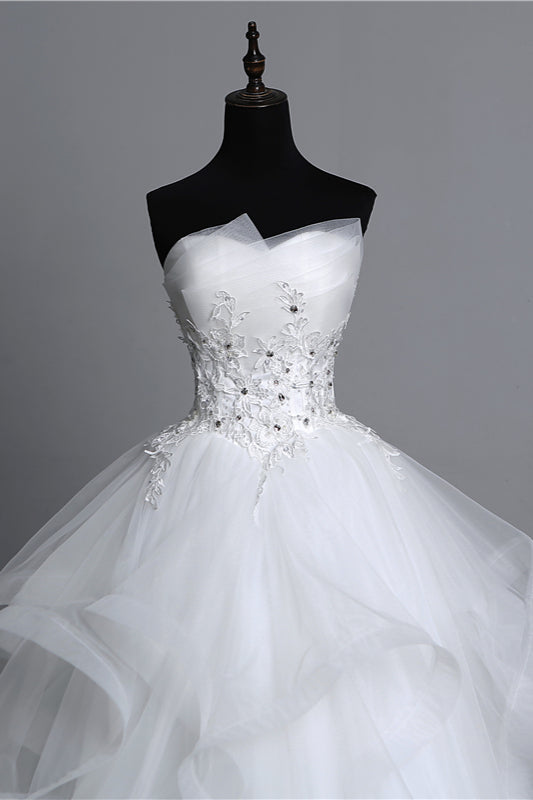 Strapless Tulle Layered Wedding Dress With Appliques And Beading Bridal Gowns