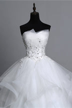 Strapless Tulle Layered Wedding Dress With Appliques And Beading Bridal Gowns