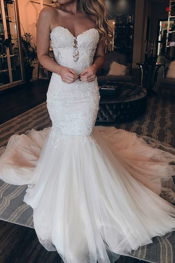 Gorgeous Sweetheart Lace Wedding Dress Mermaid Silhouette With Tulle Skirt