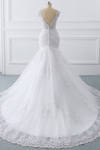 Gorgeous V Neck Sleeveless Mermaid Wedding Dress Lace White Bridal Gown On Sale