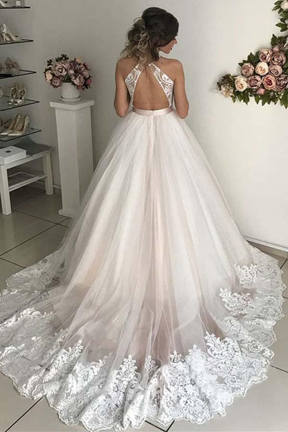 Wunderschöne ärmellose Tüll-Brautkleider mit V-Ausschnitt