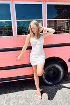 Gorgeous V-neck Spaghetti Straps Sequined Sleeveless Homecoming Dresses