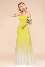 Abito da damigella d'onore lungo fino al pavimento con scollo a cuore sfumato in chiffon per festa di nozze