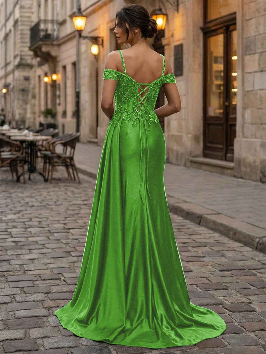 Emerald Green Beaded Satin Corset Long Prom Dress With Sheer Bodice