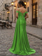Emerald Green Beaded Satin Corset Long Prom Dress With Sheer Bodice