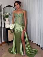 Star Navy Blue Strapless Cutout Bodice Long Mermaid Prom Dress With Beads