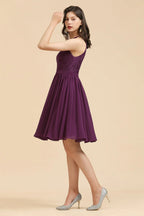 Halter Lace Bridesmaid Dress Chiffon Sleeveless Short Dress