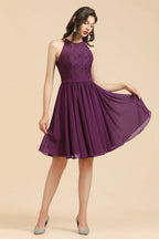 Halter Lace Bridesmaid Dress Chiffon Sleeveless Short Dress