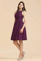 Halter Lace Bridesmaid Dress Chiffon Sleeveless Short Dress
