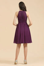 Halter Lace Bridesmaid Dress Chiffon Sleeveless Short Dress