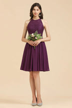 Halter Lace Bridesmaid Dress Chiffon Sleeveless Short Dress