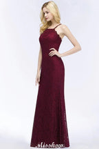 Robe de soirée sirène à col licou, longueur au sol, en dentelle bordeaux, robes de demoiselle d'honneur
