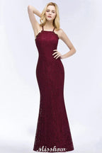 Robe de soirée sirène à col licou, longueur au sol, en dentelle bordeaux, robes de demoiselle d'honneur