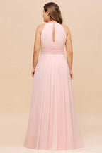 Abito da damigella rosa con spalline, taglia comoda, in chiffon per festa di nozze per ragazze