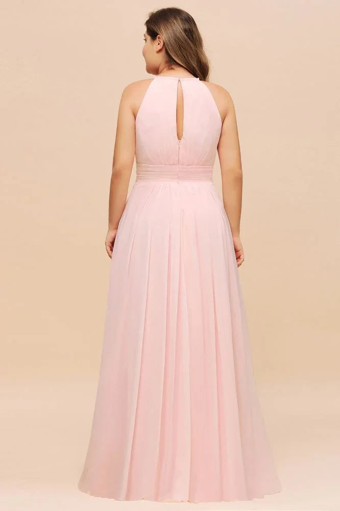 Robe de demoiselle d'honneur rose à bretelles, grande taille, robe de fête de mariage en mousseline pour filles