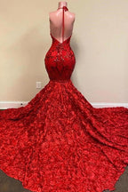 Vestido de Baile Sereia com Alças Finas de Alça de Espaguete, Renda Floral Brilhante