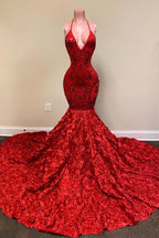 Vestido de Baile Sereia com Alças Finas de Alça de Espaguete, Renda Floral Brilhante