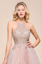 Halter Sparkly Short Homecoming Dress Floral Lace Aline Prom Dress Knee Length
