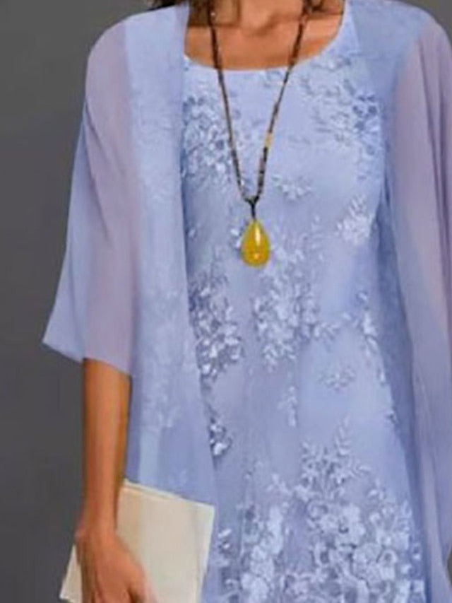 Tea Length Mother Of The Bride Sheath And Column Dresses With Jewel Neckline