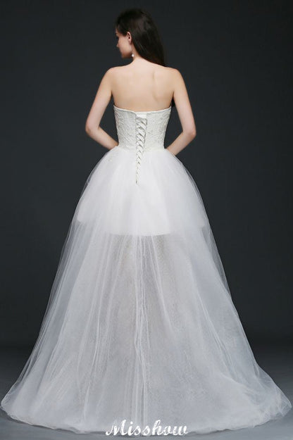 Hi-Lo-Tüll-A-Linien-Brautkleid mit Spitze