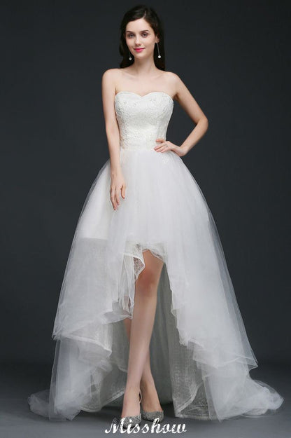 Hi-Lo-Tüll-A-Linien-Brautkleid mit Spitze