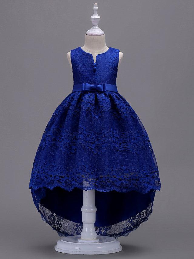 High Low Lace Flower Girl Dress Asymmetrical Princess Wedding First Communion - photo 3